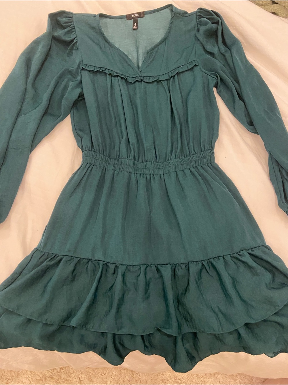 Aqua Teal Ruffle Waist Dress